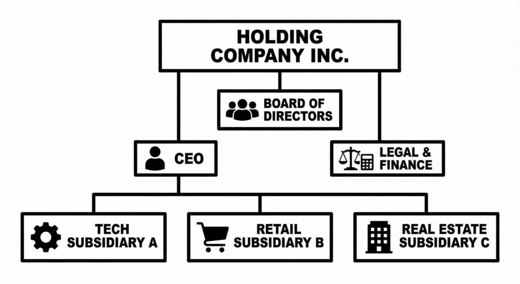 Diagram showing a UAE holding company owning 100% shares of an operating subsidiary company.